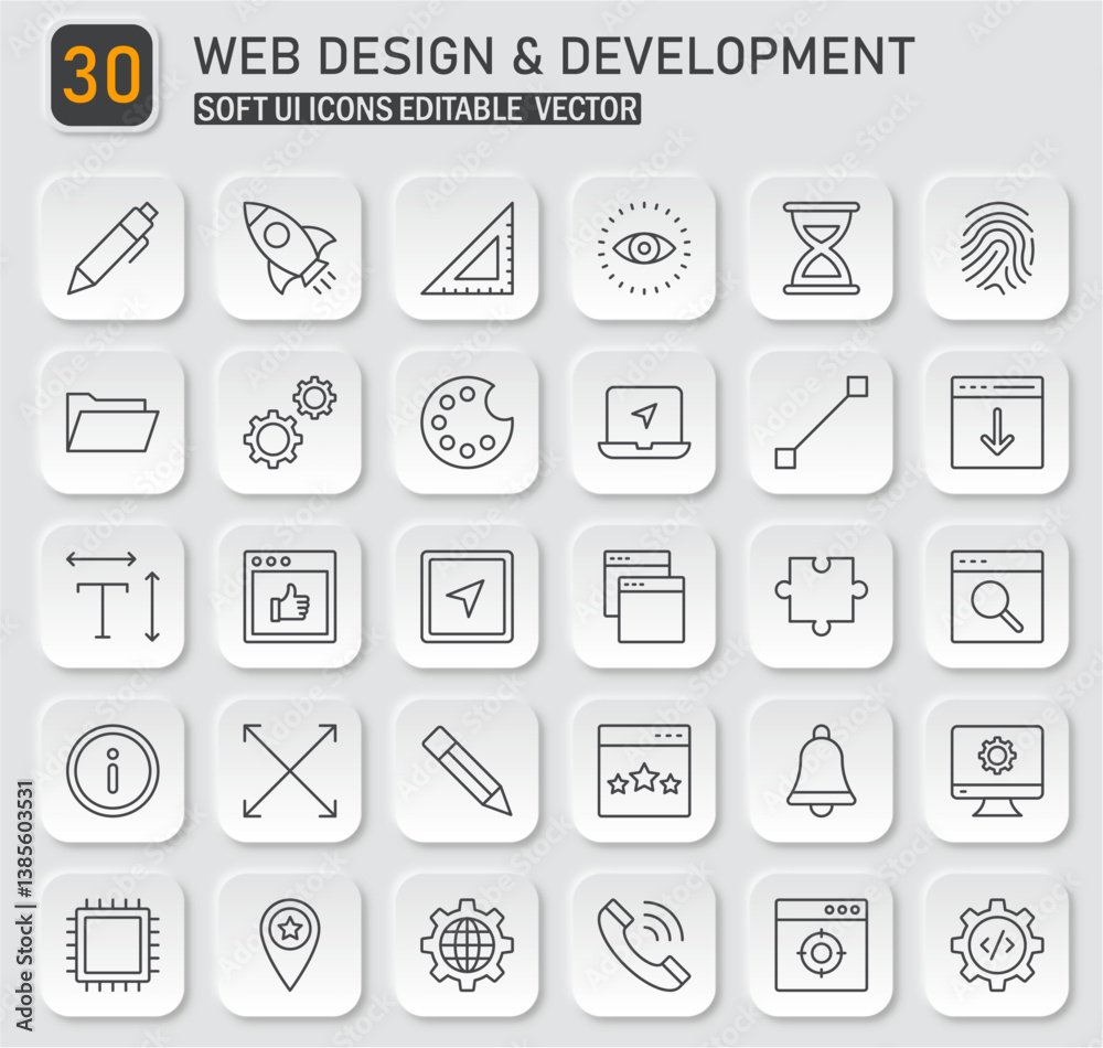 Poster comprehensive collection of soft ui icons for web design and development projects