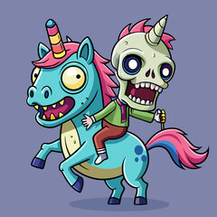 Fototapeta premium Nonsensical Zombie Riding a Zombie Pony – Cartoon Illustration