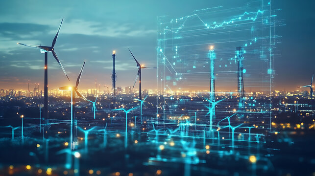 An AI powered system enhancing energy consumption optimization by analyzing real time utility and weather data, futuristic AI-driven energy platform, Sustainable energy style