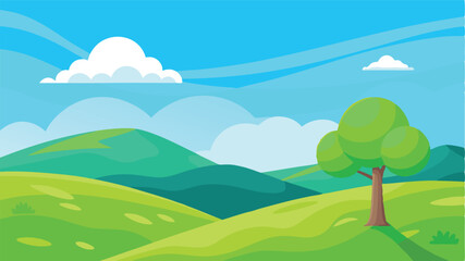 Fototapeta premium Desert landscape, vast sand dunes, golden sunset, orange sky, large sun, mountainous horizon, warm colors, stylized illustration, vector art, minimalist design, tranquil scene, barren wilderness, roll