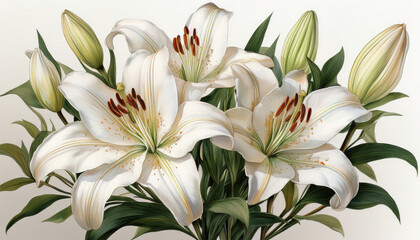 Obraz premium isolated white lily bouquet drawing illustration for design wedding invitations greetings wallpapers fashion prints