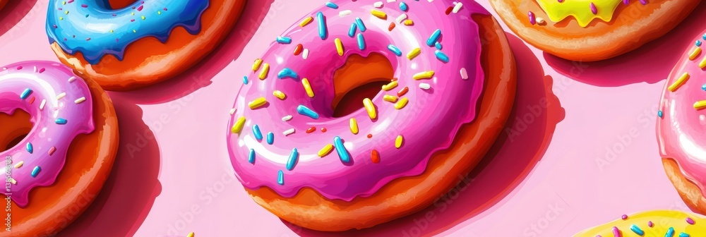Aufkleber colorful and playful display of donuts with rainbow frosting and sprinkles in a vibrant pop-art styl