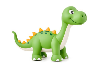 Fototapeta premium 3d green cute cartoon dinosaur with smile isolated on white background