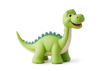 Fototapeta premium 3d green cute cartoon dinosaur with smile isolated on white background
