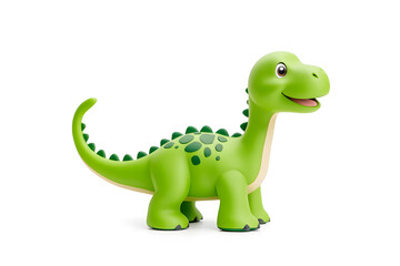 3d green cute cartoon dinosaur with smile isolated on white background