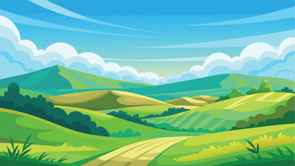Desert landscape, vast sand dunes, golden sunset, orange sky, large sun, mountainous horizon, warm colors, stylized illustration, vector art, minimalist design, tranquil scene, barren wilderness, roll