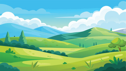 Desert landscape, vast sand dunes, golden sunset, orange sky, large sun, mountainous horizon, warm colors, stylized illustration, vector art, minimalist design, tranquil scene, barren wilderness, roll