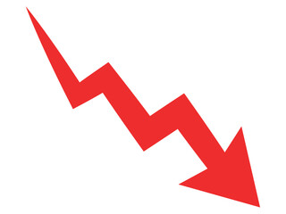 Simple red arrow.  Pointing to the right and down. Arrow symbol Vector illustration. Direction symbol. 