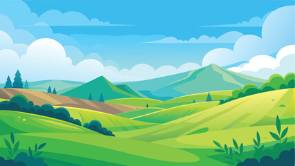 Desert landscape, vast sand dunes, golden sunset, orange sky, large sun, mountainous horizon, warm colors, stylized illustration, vector art, minimalist design, tranquil scene, barren wilderness, roll