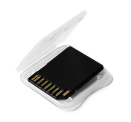 SD memory card in holder isolated on white