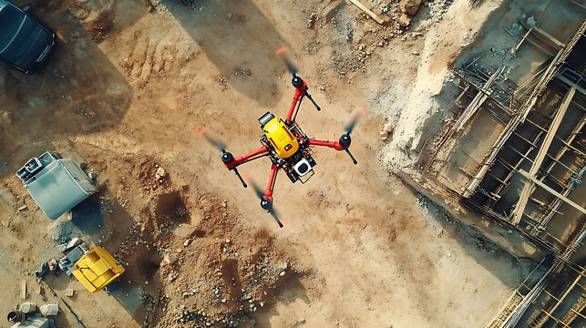 A drone mapping a construction site, building site with drone capturing aerial data for project planning, Construction-tech style