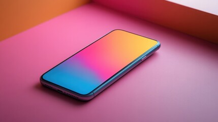 Vibrant Gradient Smartphone Mockup on Colorful Pink and Orange Background