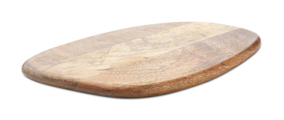 One wooden serving board isolated on white. Space for text