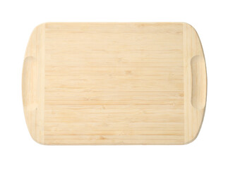 One wooden serving board isolated on white, top view. Space for text