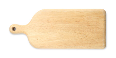One wooden serving board isolated on white, top view. Space for text