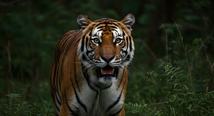 Obraz premium Tiger with Open Mouth in Wild