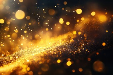 Obraz premium Abstract image of bright golden particles and bokeh lights