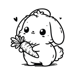 Cute Bunny Holding Carrot Cartoon Illustration with Sweet Heart Details