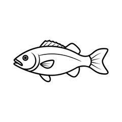 small mouth bass fish vector line art illustration