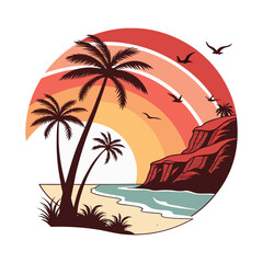 Tropical Sunset Beach in Circle Frame