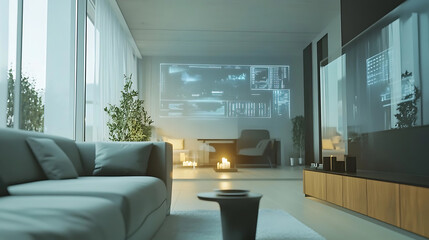 A futuristic augmented reality display, modern home with immersive AR technology, Future tech style
