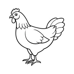 Black and White Illustration of a Chicken Standing Profile