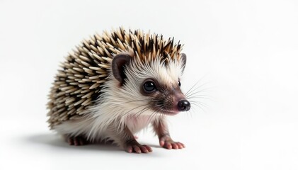 Obraz premium Close-up of a single hedgehog on seamless white backdrop , icon, image, cute