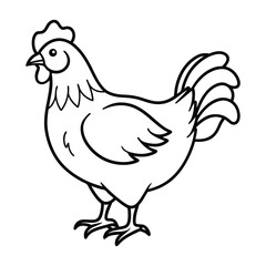 Black and White Illustration of a Chicken Standing Profile
