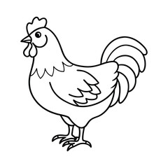 Black and White Illustration of a Chicken Standing Profile