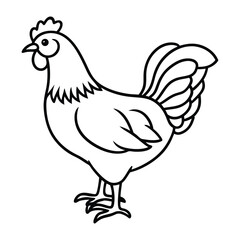 Black and White Illustration of a Chicken Standing Profile