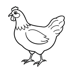 Black and White Illustration of a Chicken Standing Profile