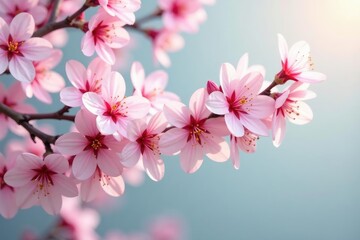 Obraz premium Delicate pink sakura blossoms, full bloom, soft pastel background, elegant, soft