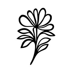 Simple Black and White Floral Illustration on White Background
