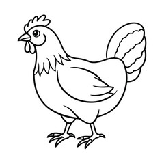 Black and White Illustration of a Chicken Standing Profile