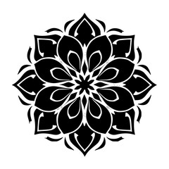 Black and White Floral Mandala Design, Isolated on White Background