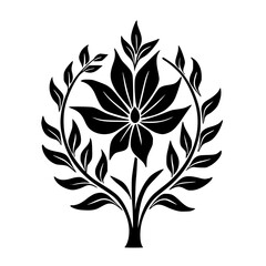 Elegant Black Floral Emblem on White Background, Minimalist Design