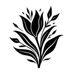 Elegant Black Floral Silhouette on White Background