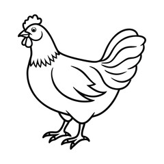 Black and White Illustration of a Chicken Standing Profile