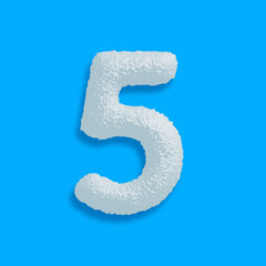 set of symbol and numbers made of sugar, blue background, 3d illustration, number 5