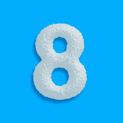 set of symbol and numbers made of sugar, blue background, 3d illustration, number 8