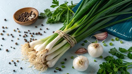 Fresh Green Onions with Vibrant Stalks – Organic Culinary Ingredient V1