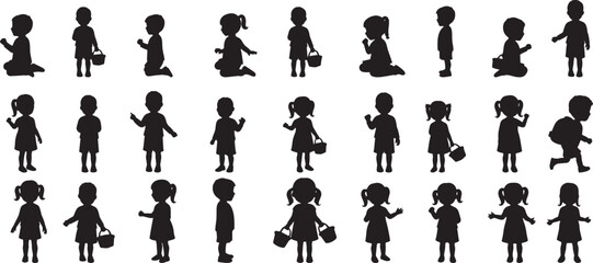 Silhouette vector of children playing in different poses for design and decoration elements vector art