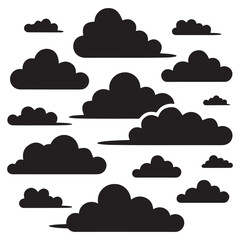 Cloud vector graphic design. A set of clouds illustration in the sky in black silhouette. with white background