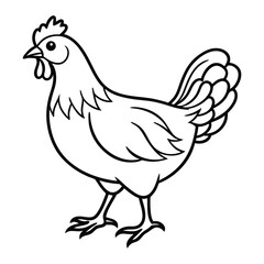 Black and White Illustration of a Chicken Standing Profile