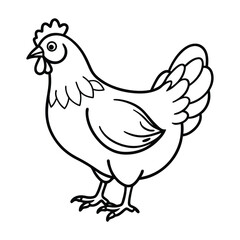 Black and White Illustration of a Chicken Standing Profile