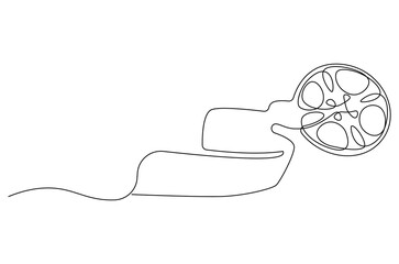 Obraz premium Continuous one line drawing of Retro classic movie film reel. Single line drawing illustration of Movie and cinema roll. Film and movie concept vector art. Line vector illustration.