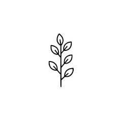 Branch icon with leaves, minimalistic design, black outlines on a white background