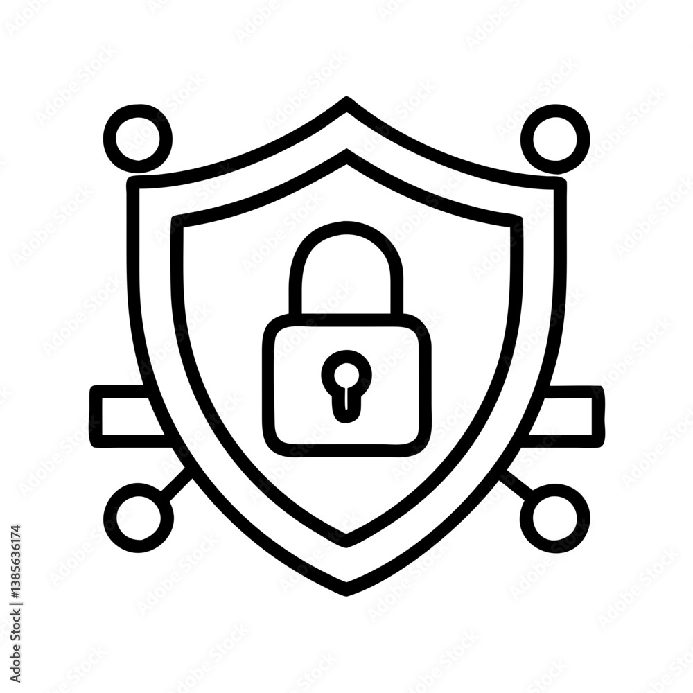Poster security shield with padlock for network protection and data encryption cybersecurity icon vector de
