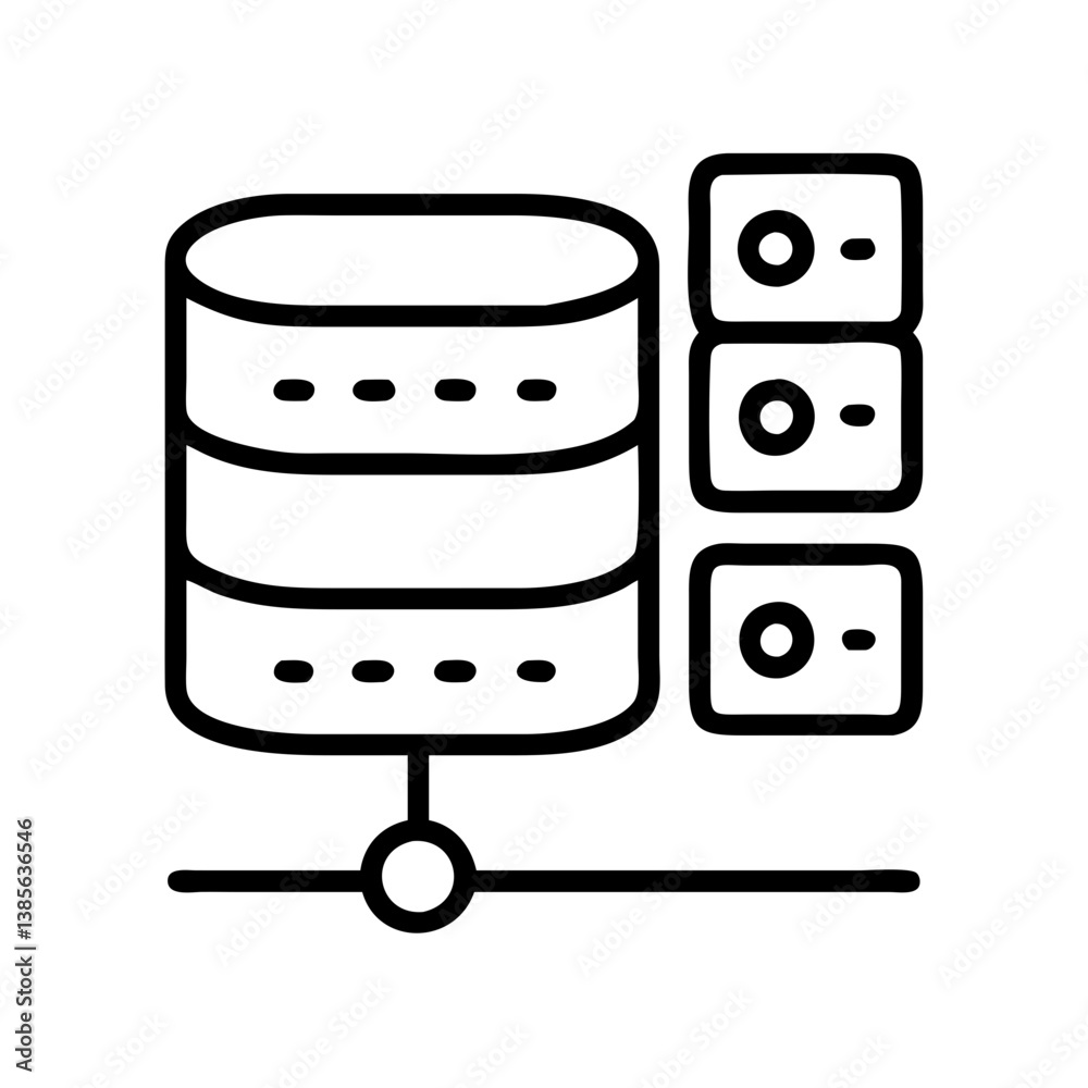 Poster database server icon vector illustration for network storage and data center connectivity concept de