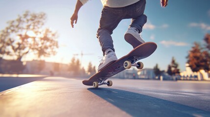 Skateboarder Poised for a Trick at Sunset